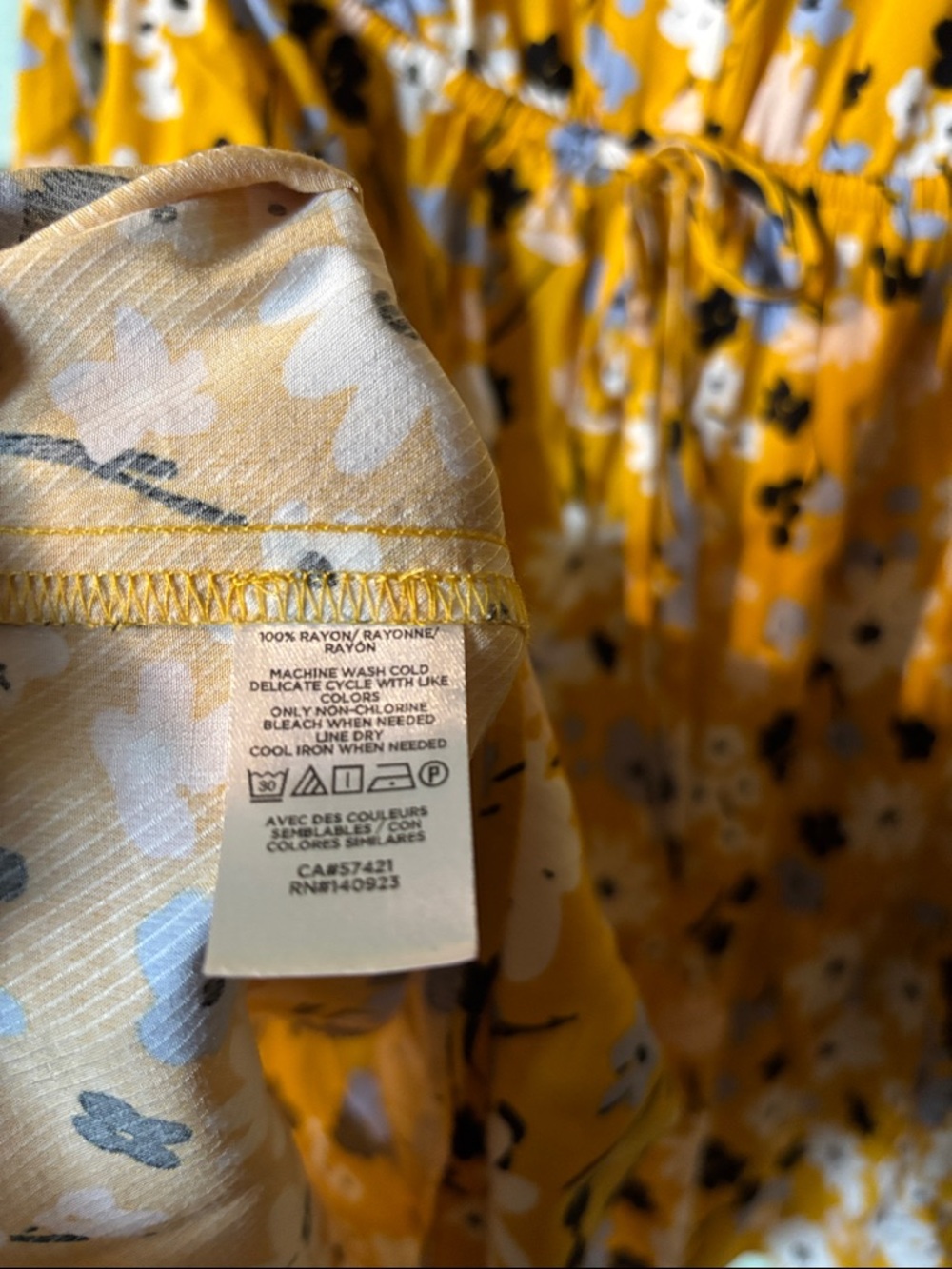 LOFT Outlet Mustard Floral Button-Front Drawstring Waist Dress, Medium, like new - Picture 7 of 7